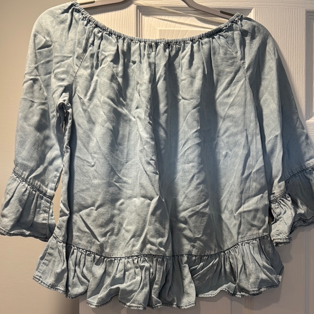 Light Blue Off-Shoulder Ruffle Top - Picture 5 of 5